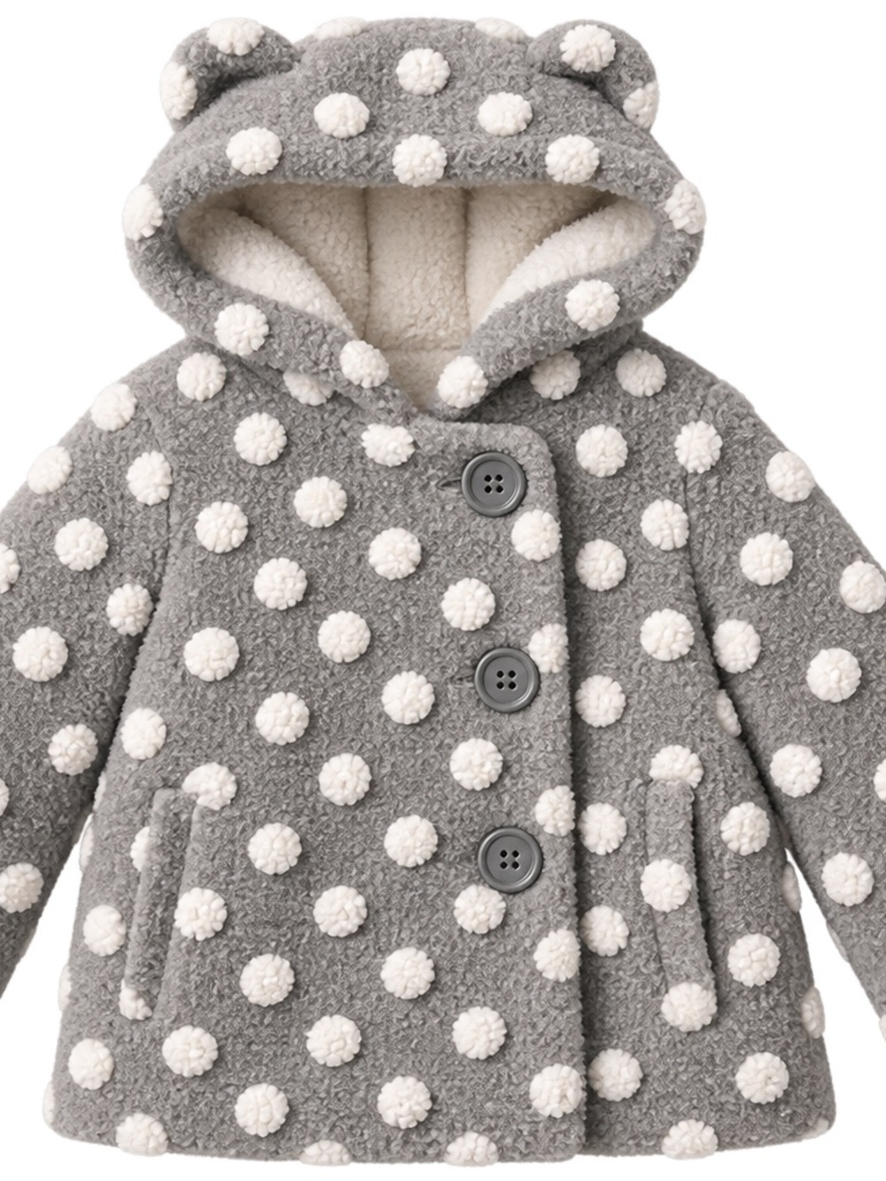 Jessica Simpson Gray Peacoat with Cream Polka Dots